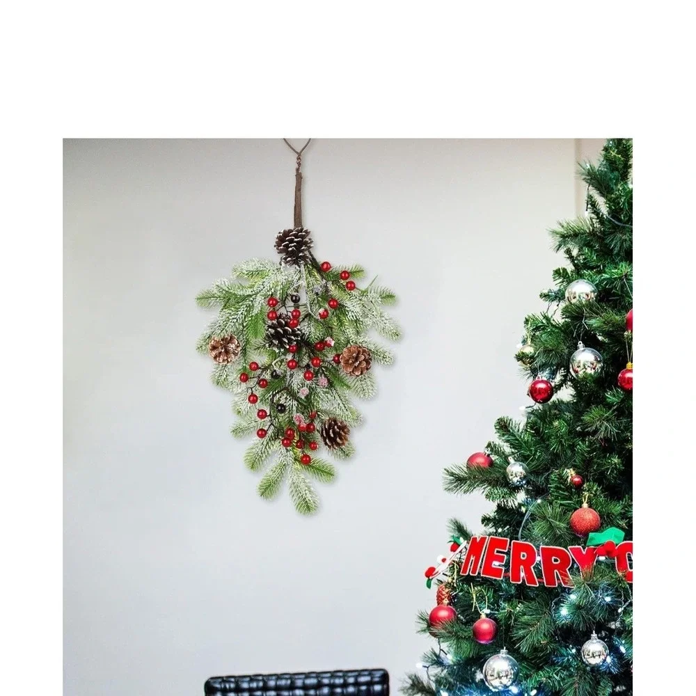 FineCheer Artificial Pine Christmas Swag Hanging Decor 18x11in Pinecones Berries